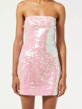 Strapless Iridescent Pink Sequin Mini Skirt